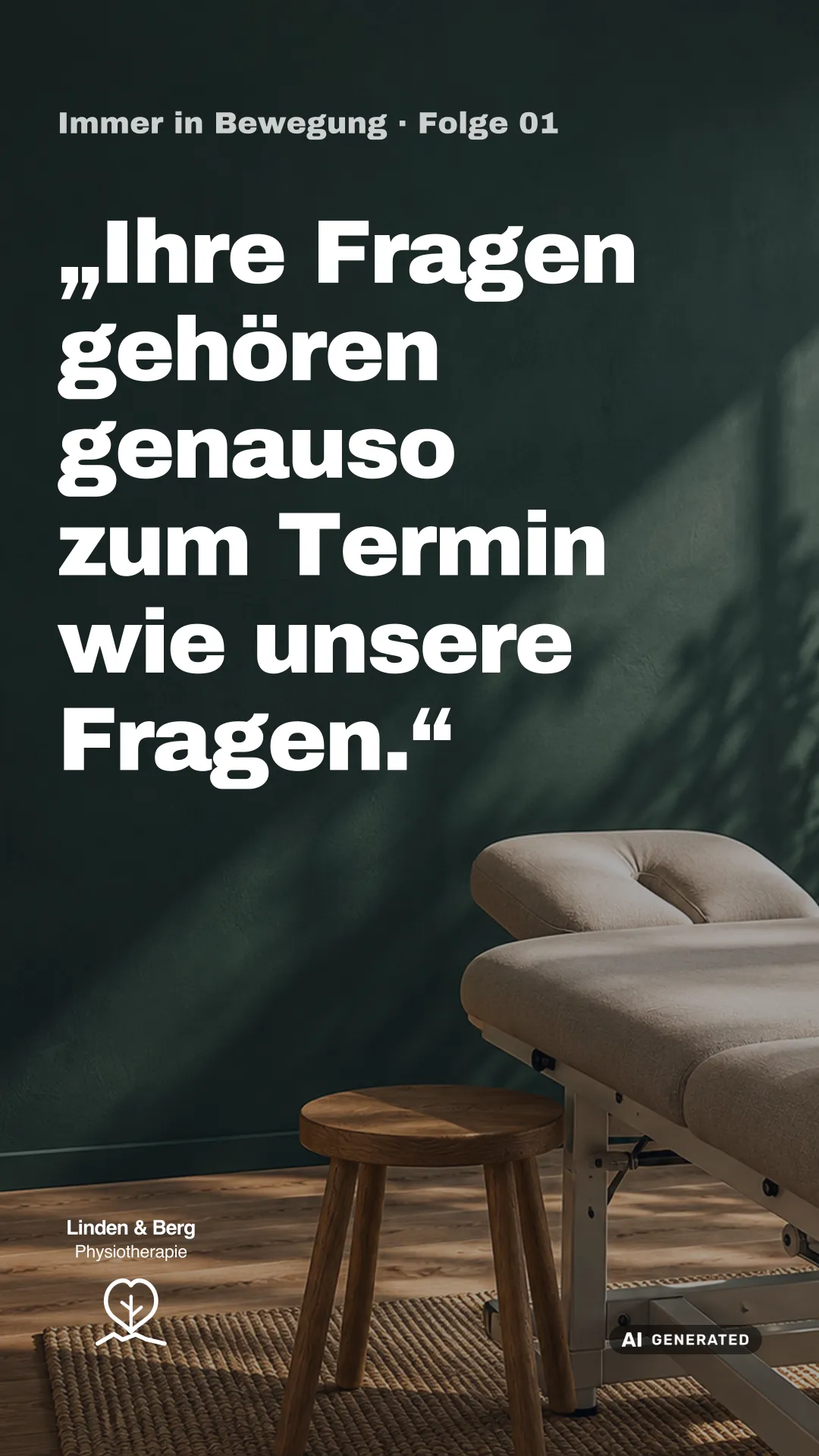 Zitatkarte im Hochformat: Ihre Fragen gehören genauso zum Termin wie unsere Fragen.