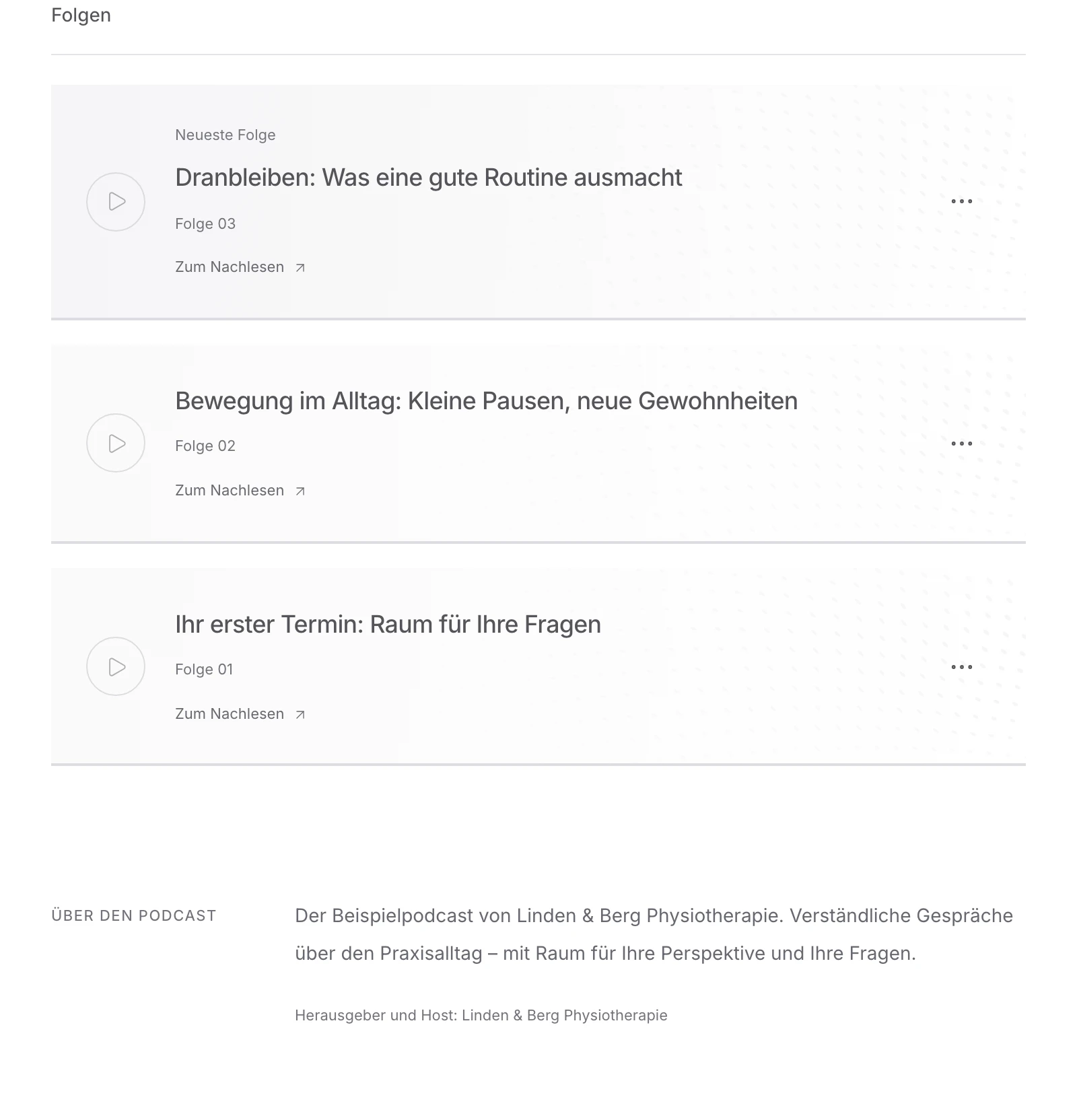 Folgenarchiv mit drei Demo-Folgen von Immer in Bewegung