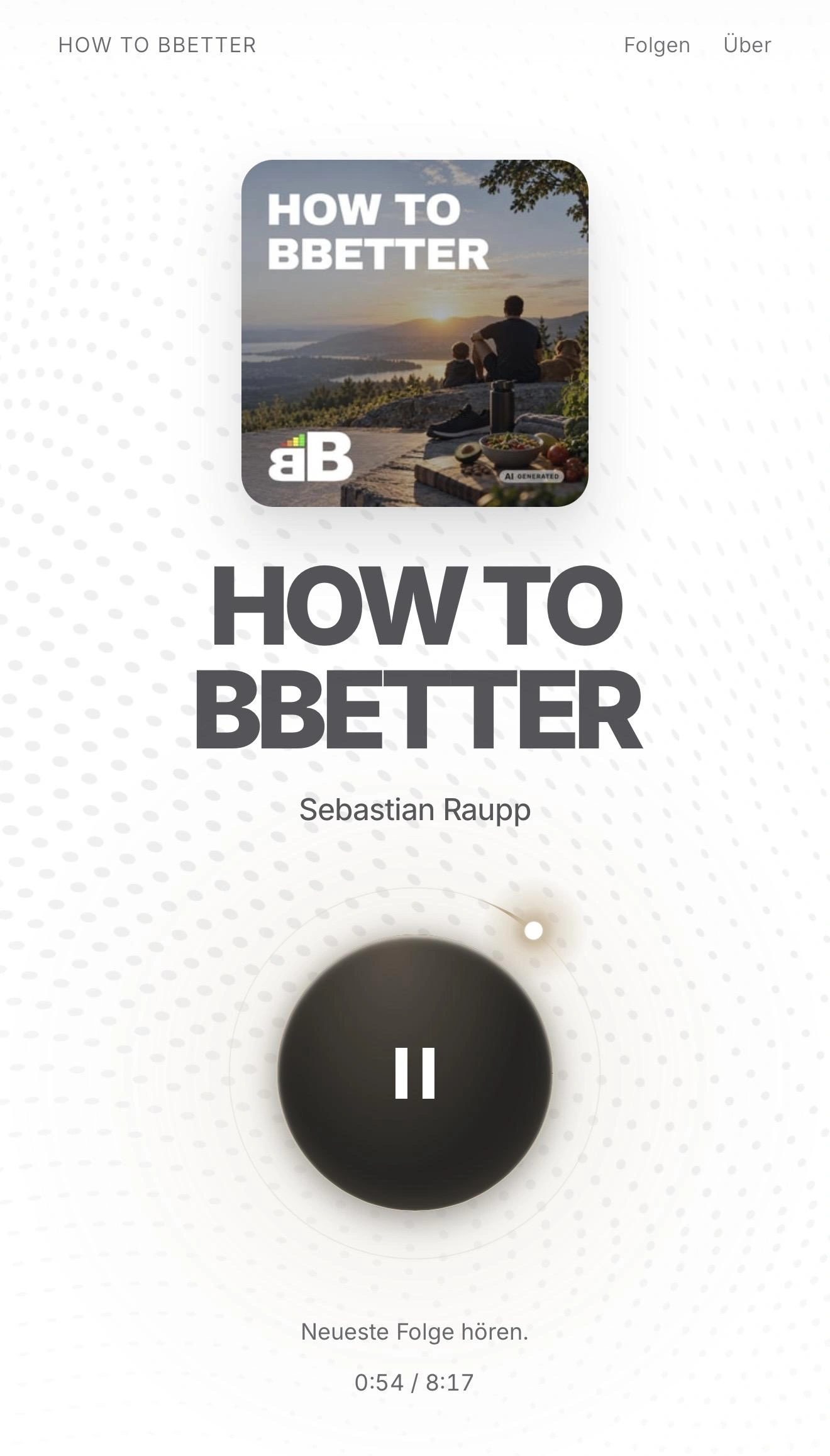 Mobile Sendungsseite HOW TO BBETTER mit Cover und Player im laufenden Zustand